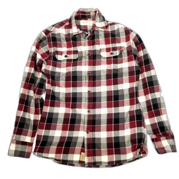 JACHS Red Black Plaid Cotton Button Down Flannel Shirt Jacket Shacket Men Small - Picture 1 of 6